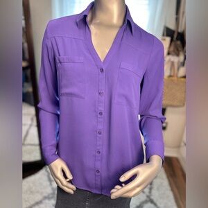 Express Portofino  Blouse Bright Purple Button Front Medium